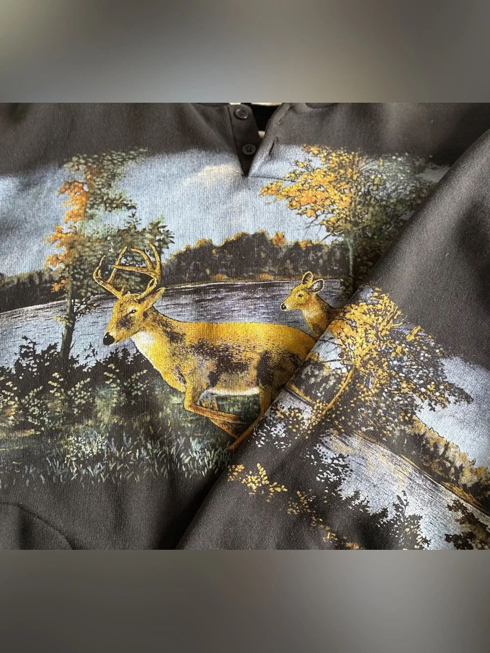 Black Deer Scenic Sweatshirt with Lake Print - Picture 7 of 7